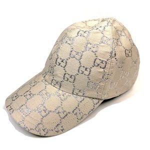 Gucci GG LAMÉ METALLIC CREAM SILVER JACQUARD LOGO BASEBALL HAT/ CAP